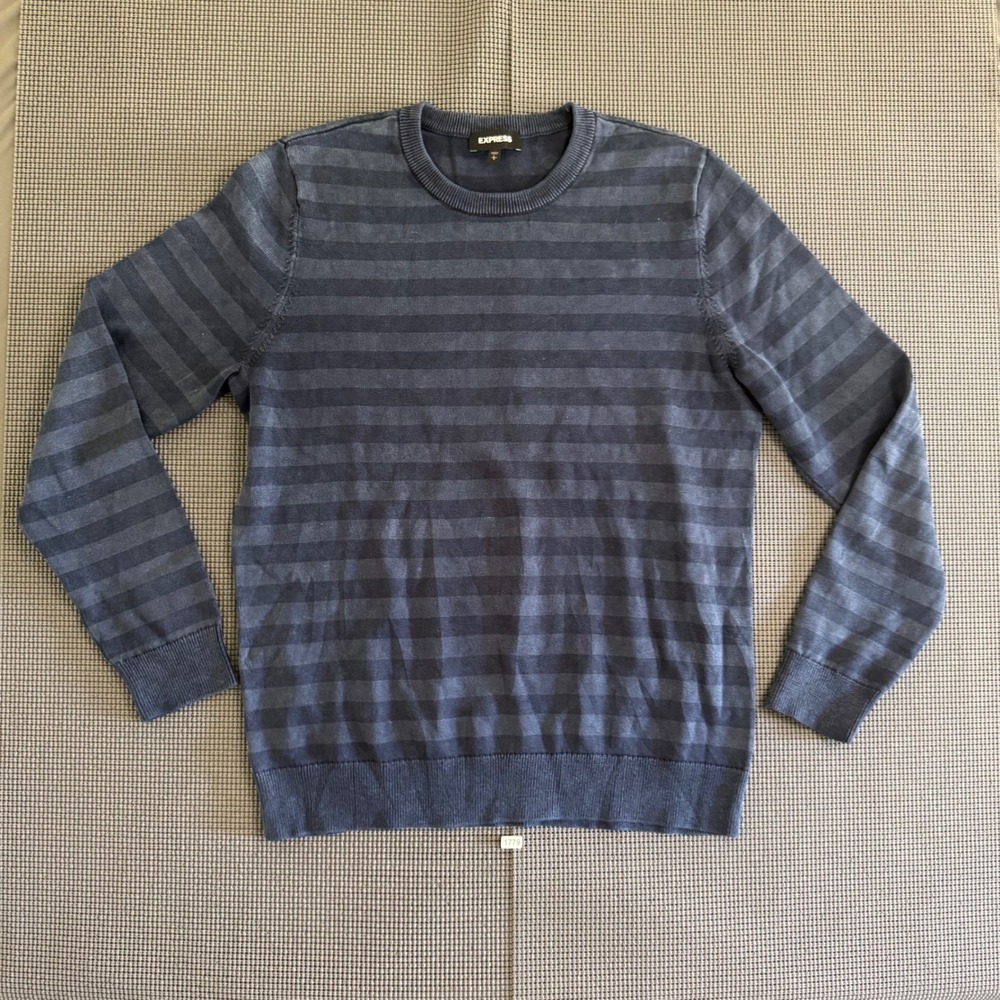 Express Mens Blue Striped Crew Neck Long Sleeve Knit Sweater Large